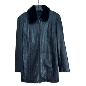 Leather Elements Medium Black Leather Jacket Removable Faux Fur Collar Pockets